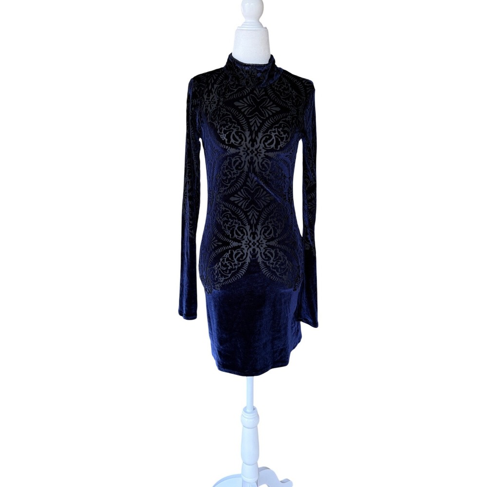 Free People Navy Burnout Velvet Mini Dress M Whimsigoth